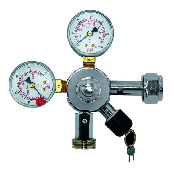 CO2-Druckminderer max. 3 bar | Oxyturbo Major Plus 1-leitig | 3/4 Zoll Eingang, rechts