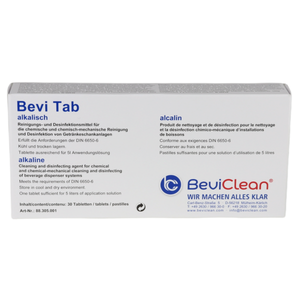Cleaning and disinfecting agent Bevi-Tab alkaline for 5 L application solution, pack of 30 pieces