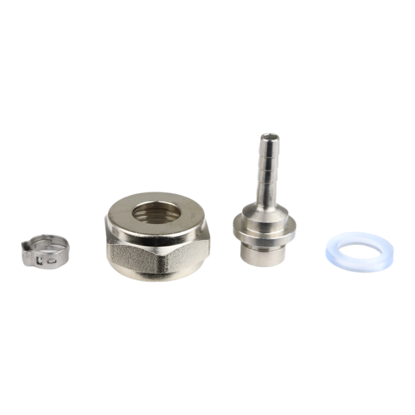CO2-Schlauchanschluss-Set NW4 / Sechskantmutter 3/4" mit gerader Tülle 4mm, Dichtung und Klemme
