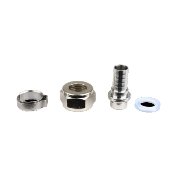 Bierschlauch-Anschluss NW7 / Sechskantmutter 3/4" mit gerader Tülle 7mm, Dichtung und Klemme