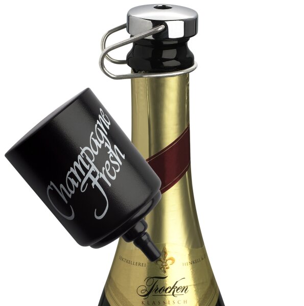Champagne Fresh de Luxe II - Edler Champagnerverschluss / Sektverschluss inkl. Pumpe | Messing verchromt | Standardflasche