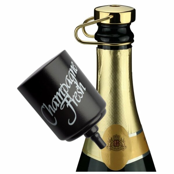 Champagne Fresh de Luxe II - Edler Champagnerverschluss / Sektverschluss inkl. Pumpe | Messing vergoldet | Standardflasche